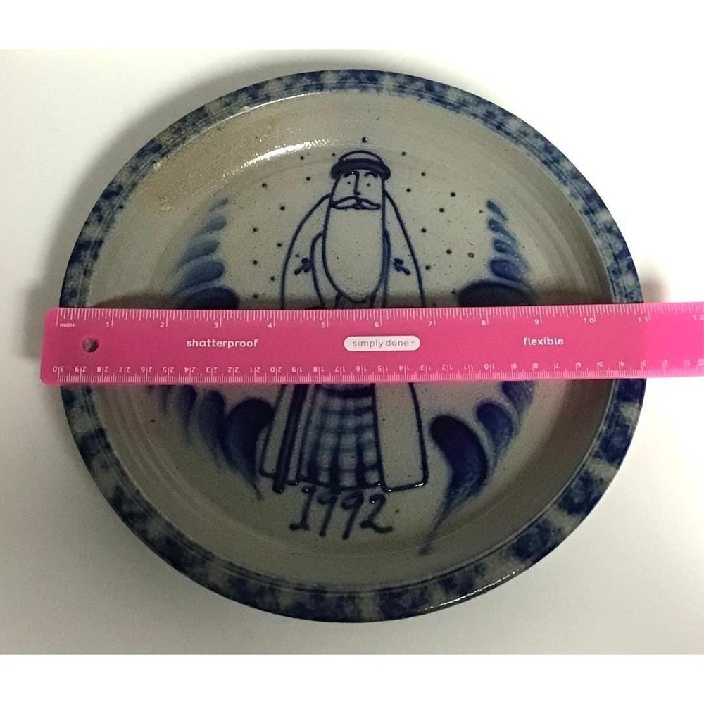 Rowe Pottery Works 1992 Santa Claus Salt Glaze Stoneware Plate Blue Cobalt 10in - Picture 11 of 11